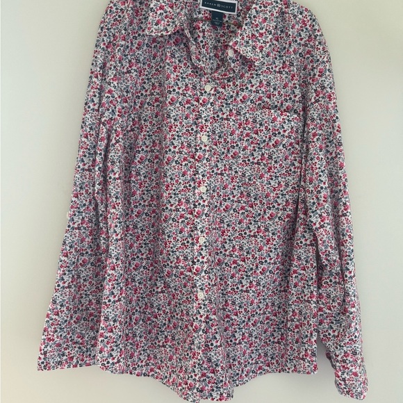 Karen Scott Red and White Floral Casual Button Down Shirt XL 100% Cotton - Picture 2 of 6